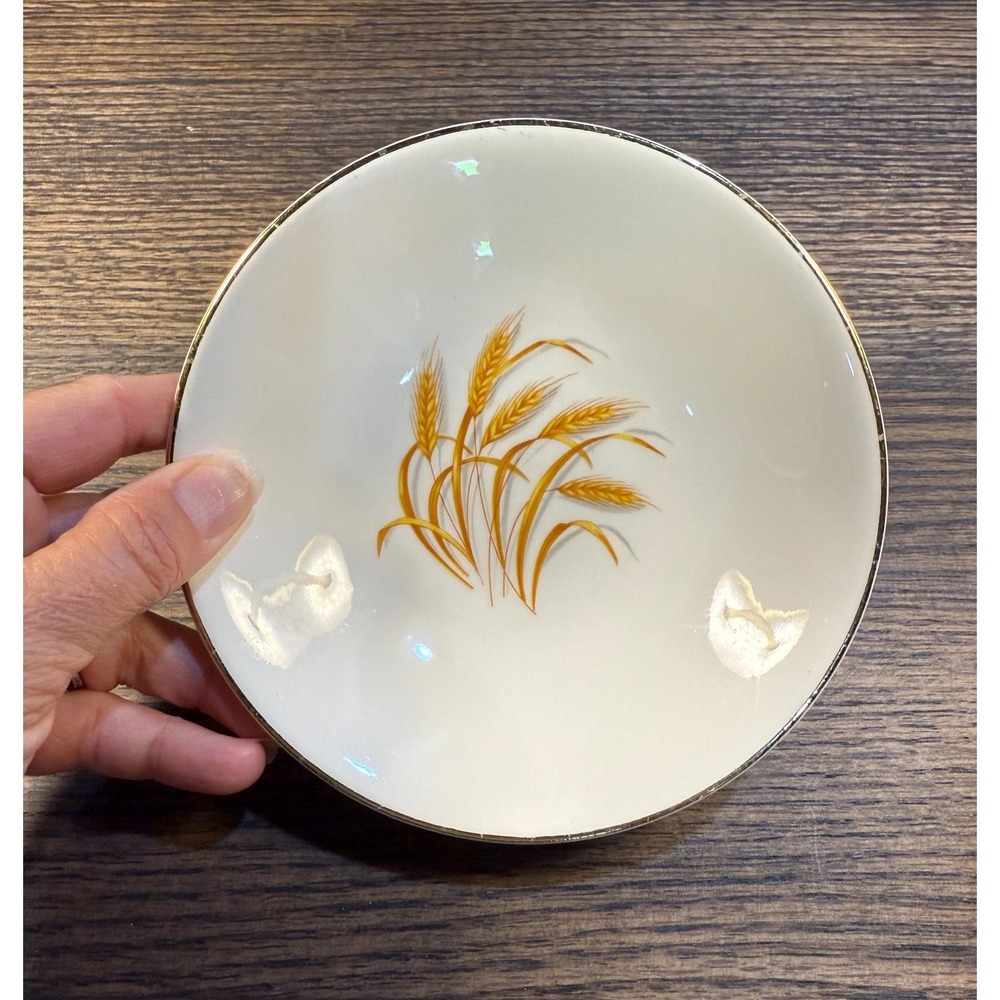 Vintage Golden Wheat Trinket Dish: 22k Gold Trim, Made in USA - Picture 3 of 11